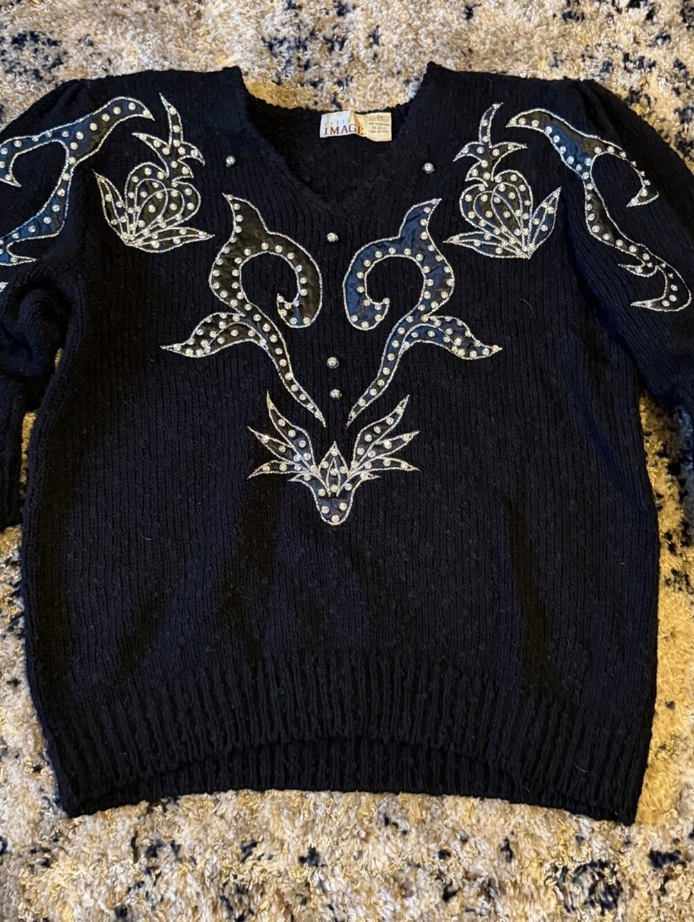 Fitting Image Black Beaded Pullover Sweater 1X
